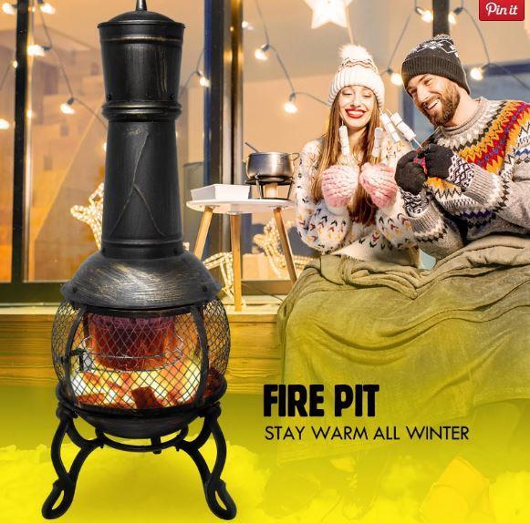 Fire Pit BBQ Grill Outdoor Chiminea Chimney Heater Patio Camping