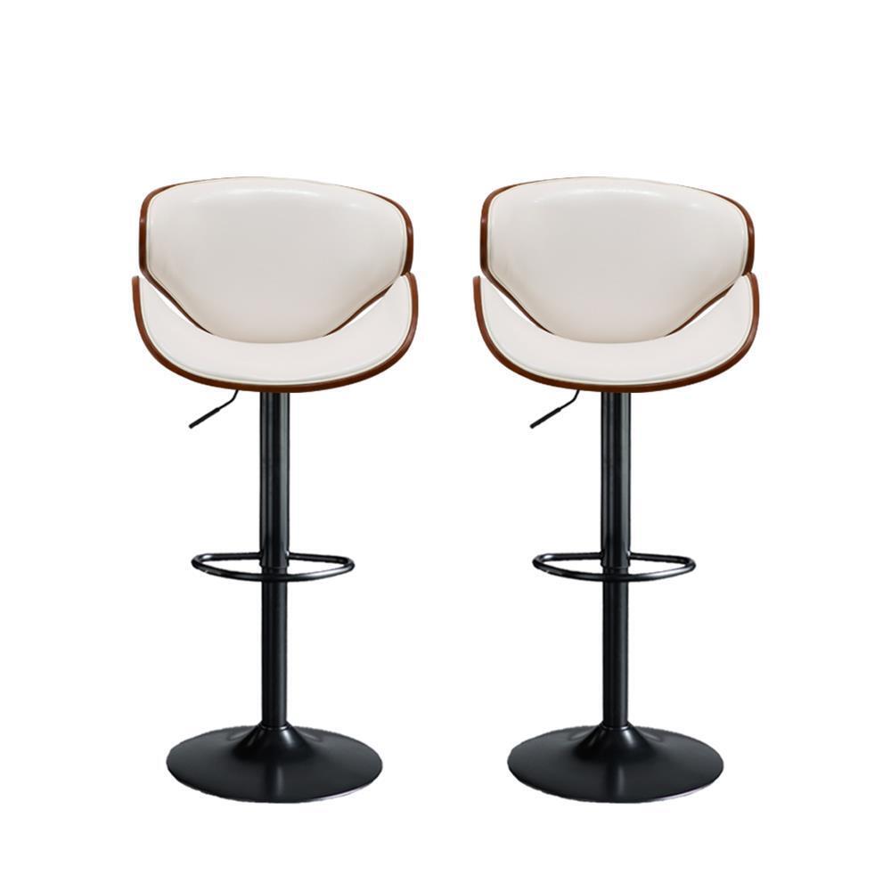 Levede 1x Kitchen Bar Stools Gas Lift Wooden Beech Stool Metal White