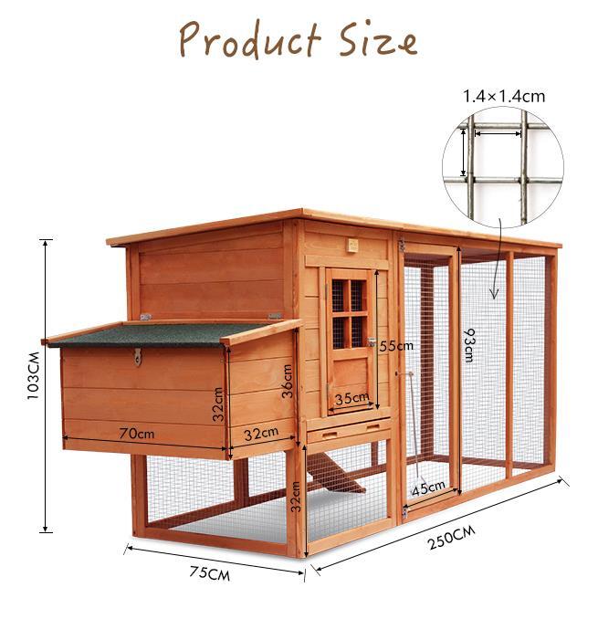 Petscene 250cm Chicken Coop Rabbit Hutch Walk in Chicken House w/ Extra