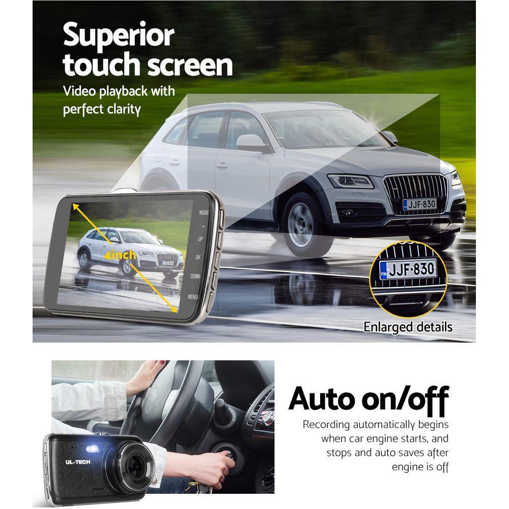 ULTECH Reversing Camera Dash Cam Dual Lens Car 4'' HD Recorder 1296P