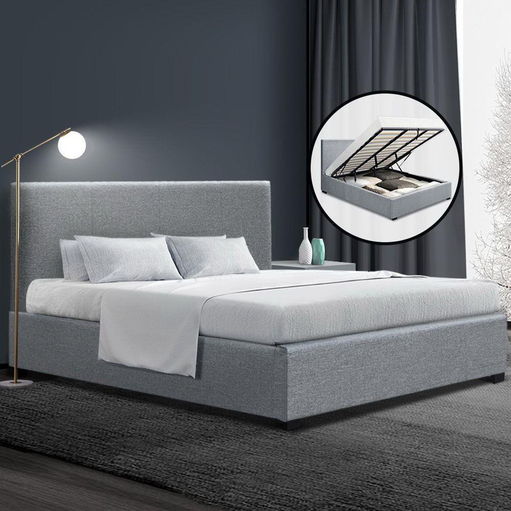 Artiss NINO Bed Frame Gas Lift King Size Mattress Base Fabric Grey