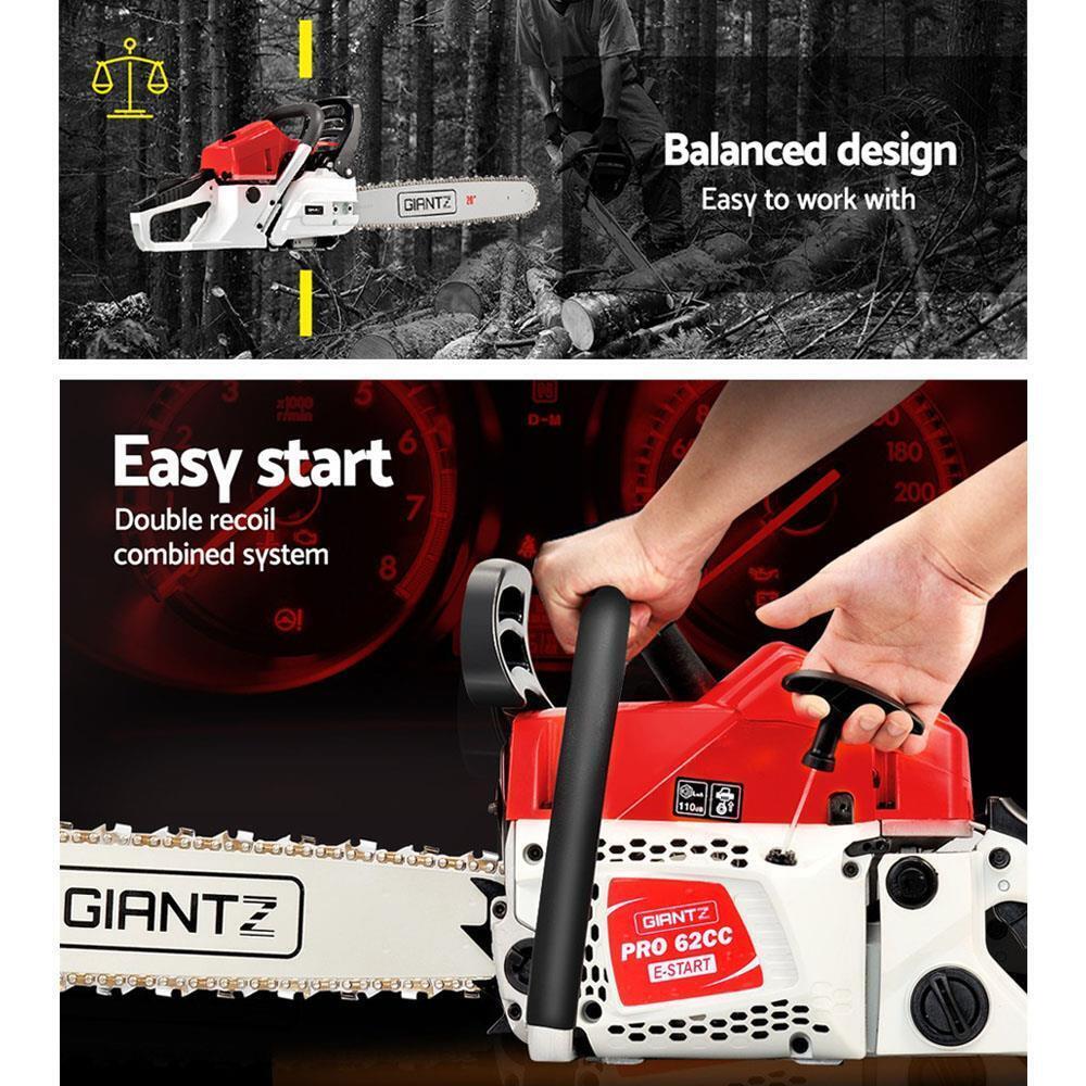 Giantz 62cc Commercial Petrol Chainsaw EStart 20 Bar Pruning Chain Saw