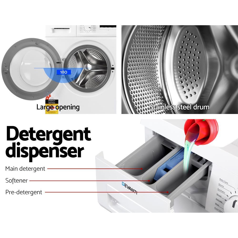 Devanti 7kg Front Load Washing Machine Quick Wash 24h Delay Start