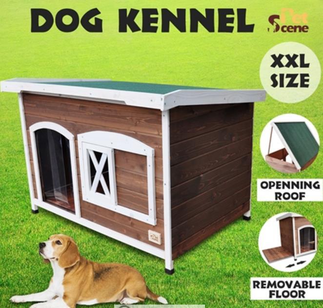 XXL Flat Roof Wooden Dog House Kennel