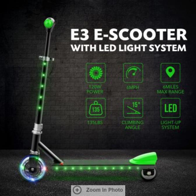120W Kids Electric Scooter LED Lights Bike Ride Adjustable Handlebar