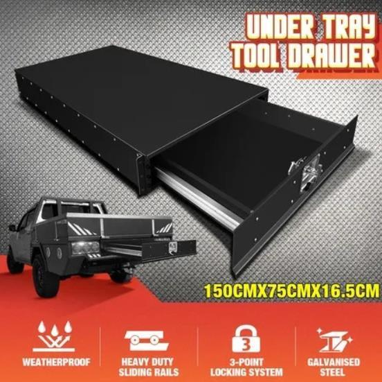 Black Steel Under Tray Tool Box Ute Truck Trailer Lock Toolbox w