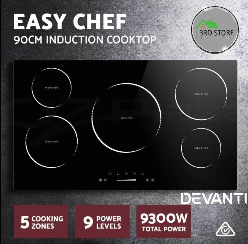 Devanti Electric Induction Cooktop 90cm Ceramic 5 Zones Stove Cook Top