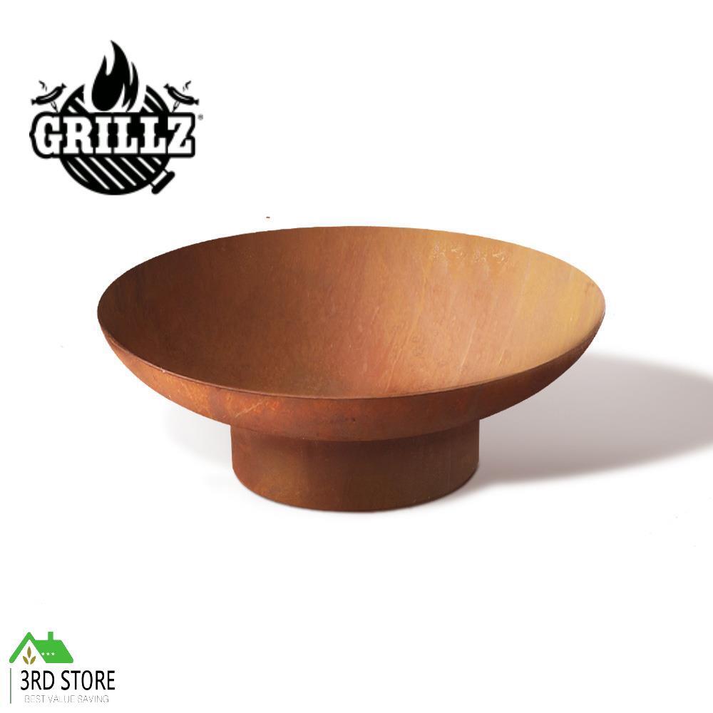 Grillz Fire Pit Charcoal Vintage Campfire Burner Rust Outdoor SteelBowl 70CM