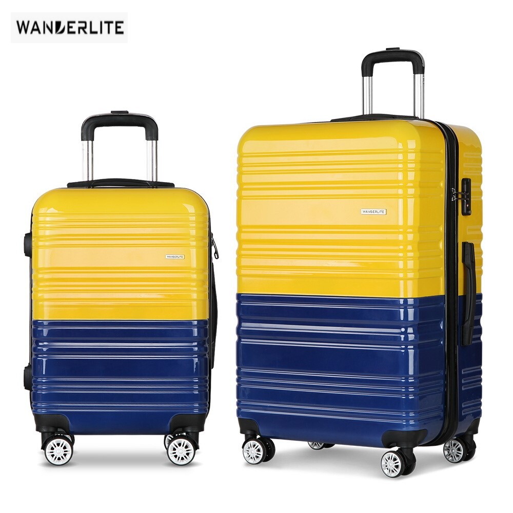 Wanderlite 2pc Luggage Sets Yellow Suitcase Set TSA Hard Case Lightweight