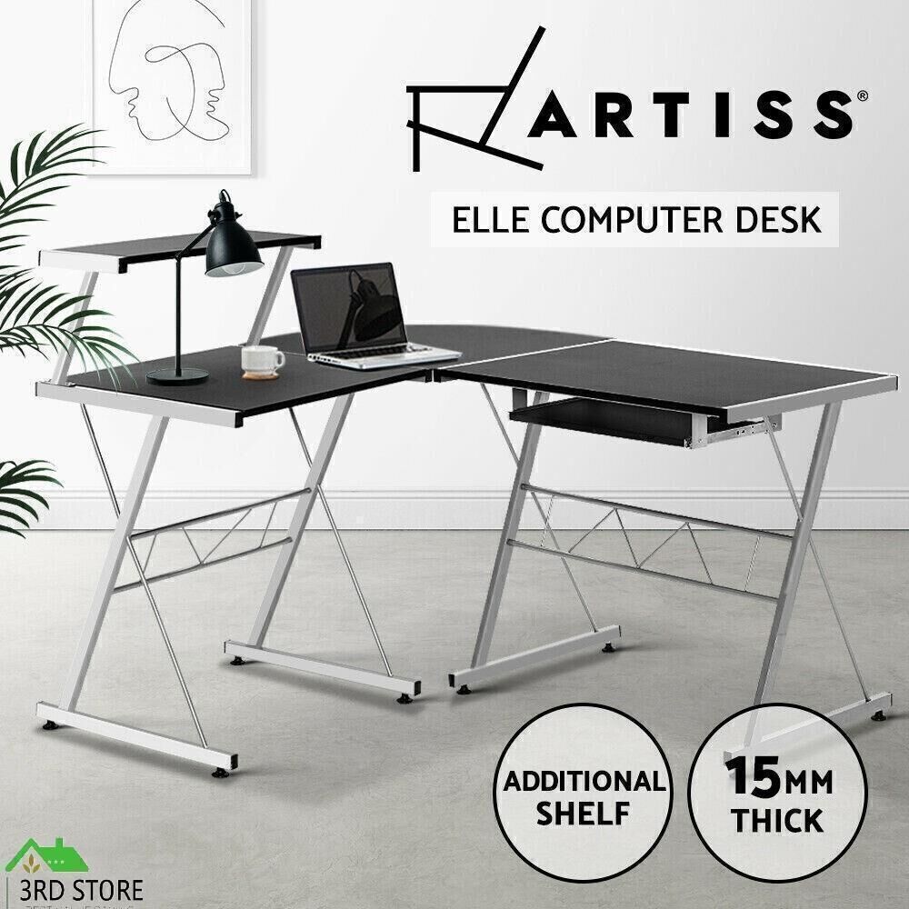 Artiss Office Computer Desk Corner Table Metal Keyboard Tray Top Shelf