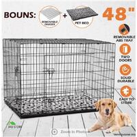 48" Pet Dog Cage Collapsible Metal Dog Crate Kennel 2 Doors w/ Pet Bed Divider