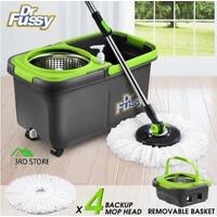 DR FUSSY 360 Rotating Spinning Spin Mop Clean Bucket System w/4 Heads Wheel