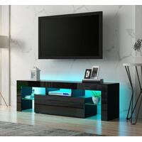 RETURNs 130cm TV Stand Cabinet LED Entertainment Unit Gloss Front Wood Storage Drawer BK