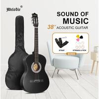 RETURNs Melodic 38" Inch Acoustic Guitar Round Classical Guitar Black w/Bag Strings