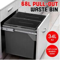 68L Pull Out Kitchen Bin Under Sink Dual Bins Cupboard Rubbish Waste Recycling
