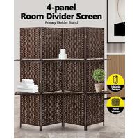 4 Panel Room Divider w/ Storage Shelf Fold Screen Privacy Stand Separator Brown