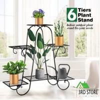 6 Tier Metal Plant Stand Home Garden Flower Pot Shelf Display Decor Rack - Black