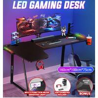 160cm RGB LED Gaming Desk Computer Home Office Writing Desk Racer Table Black