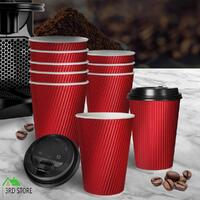 TOQUE Disposable Paper Coffee Cups Lids Bulk Takeaway Triple Wall 12OZ RED