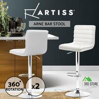 Artiss 2x Leather Bar Stools ARNE Swivel Bar Stool Kitchen Chairs White Gas Lift