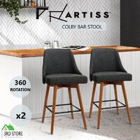 Artiss 2x Wooden Bar Stools Swivel Bar Stool Kitchen Dining Chairs Cafe Charcoal