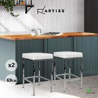 Artiss 2x Leather Bar Stools Modern Kitchen Bar Stool Chair Steel Legs White
