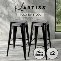 Artiss 2x Replica Tolix Bar Stools Metal Bar Stool Kitchen Chairs 76cm Black