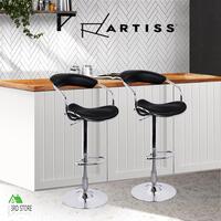 Artiss 2x Leather Bar Stools ADE Kitchen Chairs Swivel Bar Stool Black Gas Lift