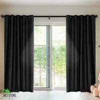 2X Blockout Curtains Blackout Curtain Bedroom Window Eyelet Black 140CM x 230CM