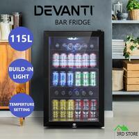 RETURNs Devanti Bar Fridge Glass Door Mini Freezer Fridges 115L Countertop Beverage