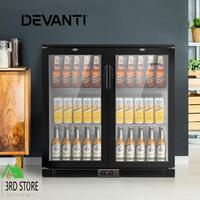 RETURNs Devanti Bar Fridge 2 Glass Door Mini Freezer Small Wine Beverage Commercial