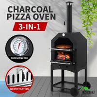 3in1 Charcoal BBQ Grill Steel Pizza Oven Smoker Outdoor Portable Barbecue Camp