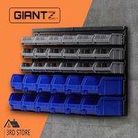 Giantz 30 Pc Bin Wall Mounted Rack Storage Tools Organiser Shed Workshop Garage