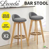 2x Levede Bar Stools Chairs Swivel Barstools Kitchen Wooden Fabric Stool Grey