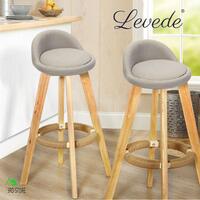 2x Levede Bar Stools Chair Swivel Barstools Kitchen Wooden Fabric Stool Footrest
