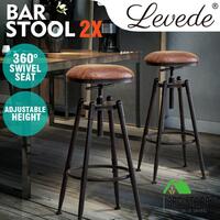 2x Levede Bar Chairs Swivel Set Stools Adjustable PU Leather Height Counter Pub