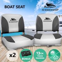 Seamanship 2X Folding Boat Seats Seat Marine Seating Set All Weather Swivel Grey
