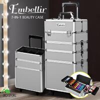 Embellir 7 In 1 Makeup Case Makeup Organiser Beauty Case Trolley Wheels Silver