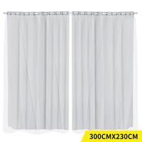 2x Blockout Curtains Panels 3 Layers with Gauze Room Darkening 300x230cm Grey