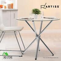 Artiss Dining Table Round 4 Seater Tempered Glass Tables Chrome Steel Legs 90cm