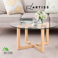 Artiss Coffee Table Round Modern TableTempered Glass Wooden Home Furniture