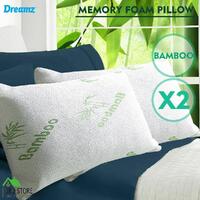 DreamZ 2 Pcs 70x40cm Bamboo Mamory Foam Pillow with Bamboo Fabric Cover
