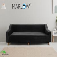Marlow Stretch Sofa Cover Couch Lounge Slipcover Protector 3 Seater Plush BLACK