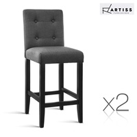 Artiss 2x Bar Stools Bar Stool Rubber Wood Fabric Chair Timber Dining Charcoal