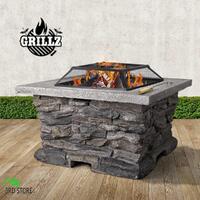 Grillz Fire Pit Table Stone Base Outdoor Patio BBQ Wood Fireplace Heater
