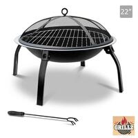 Grillz Fire Pit BBQ Charcoal Smoker Portable Outdoor Camping Patio Fireplace 22"