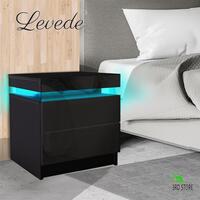 Levede Bedside Tables Side Table 2 Drawers RGB LED High Gloss Nightstand Cabinet