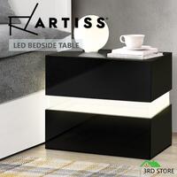 Artiss Bedside Tables Drawers RGB LED Side Table Black Gloss Nightstand Cabinet