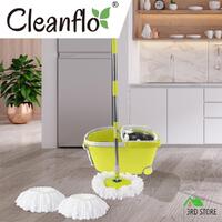 Cleanflo 360° Spin Mop Bucket Set Stainless Steel Rotating Wet Dry Microfiber