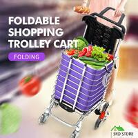 Foldable Shopping Cart Trolley Basket Luggage Grocery Portable Aluminum w/Wheel